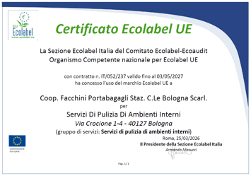 Immagine del Certificato Ecolabel UE ottenuto da CFP Bologna